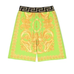 Barocco-print Shorts Lime/Gold