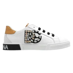 Białe skórzane sneakersy dziecięce z dżetami