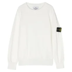 Biały sweter z logo na rękawie Stone Island Junior
