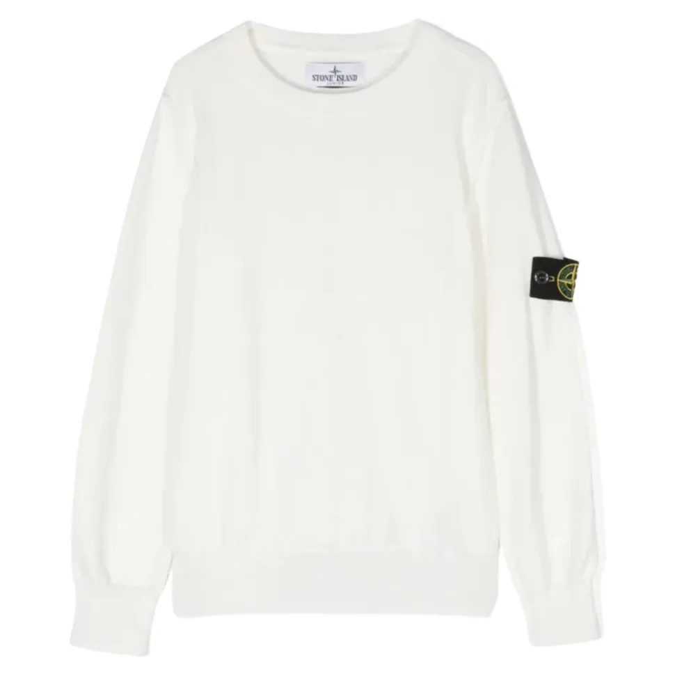 Biały sweter z logo na rękawie Stone Island Junior
