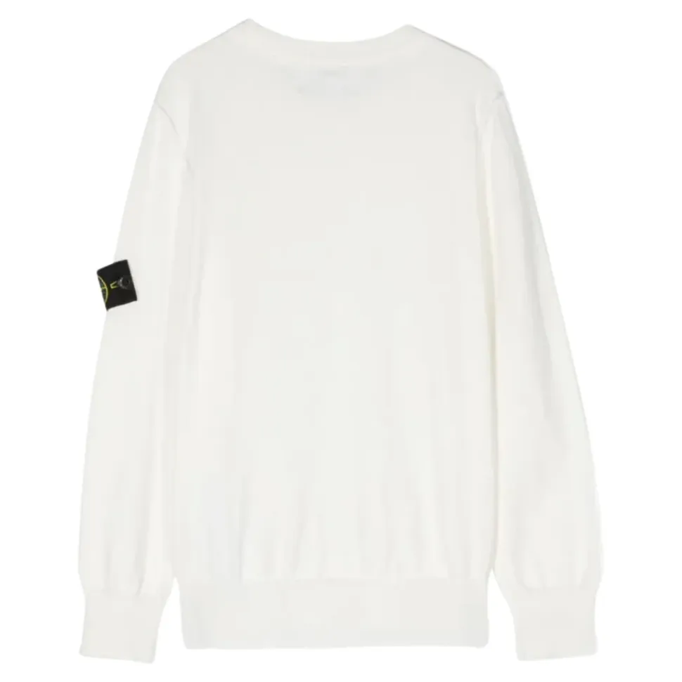 Biały sweter z logo na rękawie Stone Island Junior