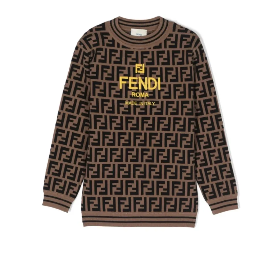 Brązowy sweter z wzorem FF-Stripe