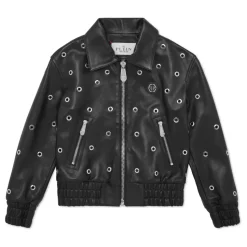 Cropped Leather Bomber LS Eyelet