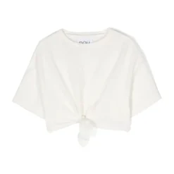 Cropped T-shirt z paskami na przodzie i nadrukiem z logo