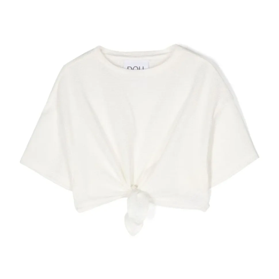 Cropped T-shirt z paskami na przodzie i nadrukiem z logo
