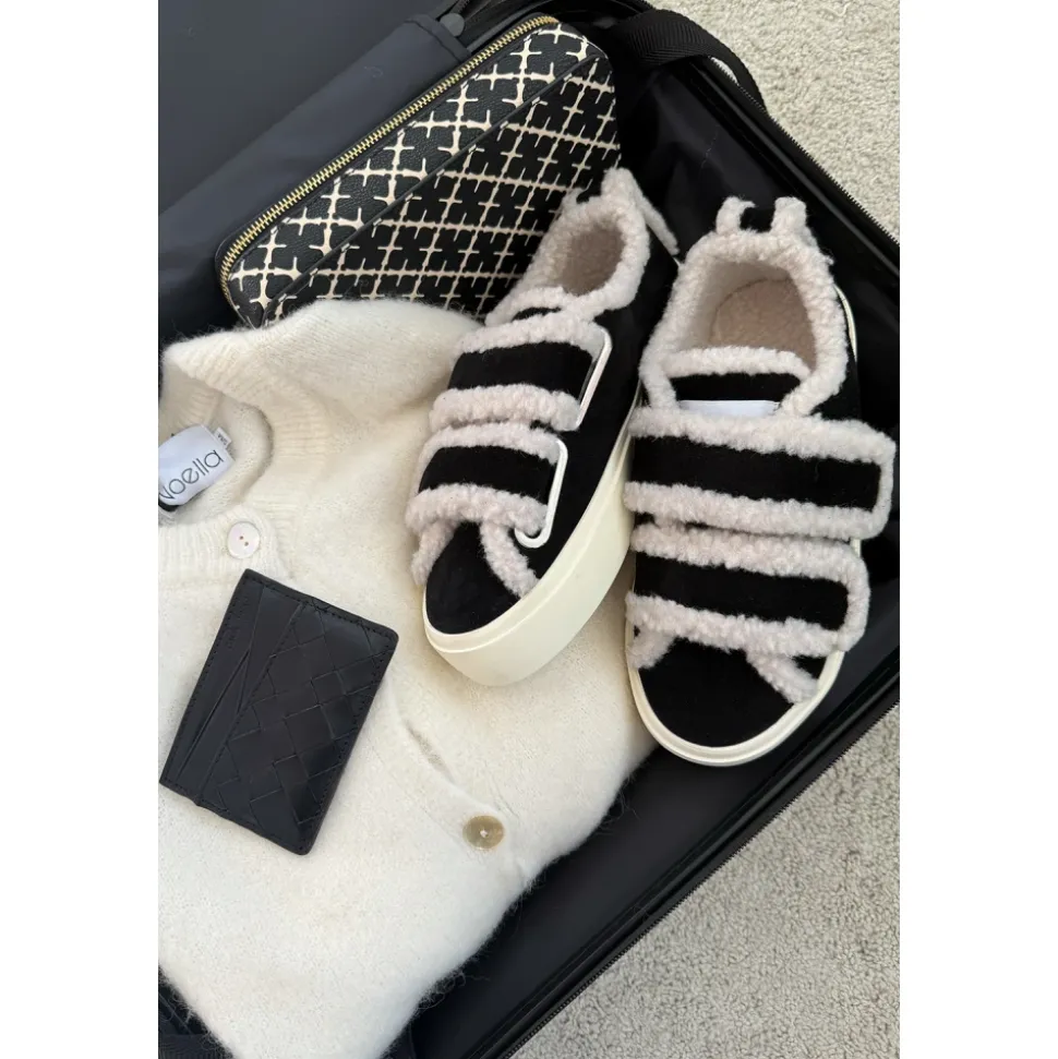 Czarne Shearling Low Velcro Buty