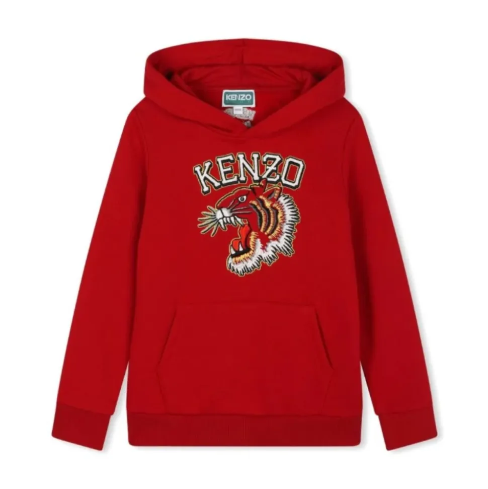 Czerwona bluza z kapturem i dużym nadrukiem logo