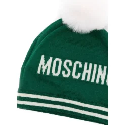 Dzianinowa czapka z pomponem i logo misia