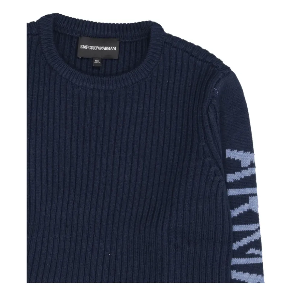 Dziecięcy niebieski sweter z logo na rękawach