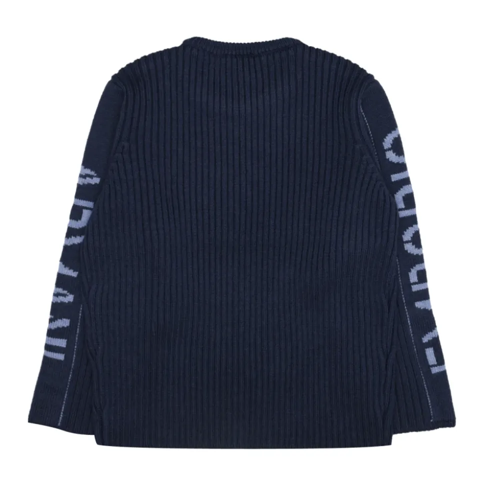 Dziecięcy niebieski sweter z logo na rękawach