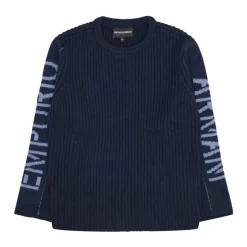 Dziecięcy niebieski sweter z logo na rękawach