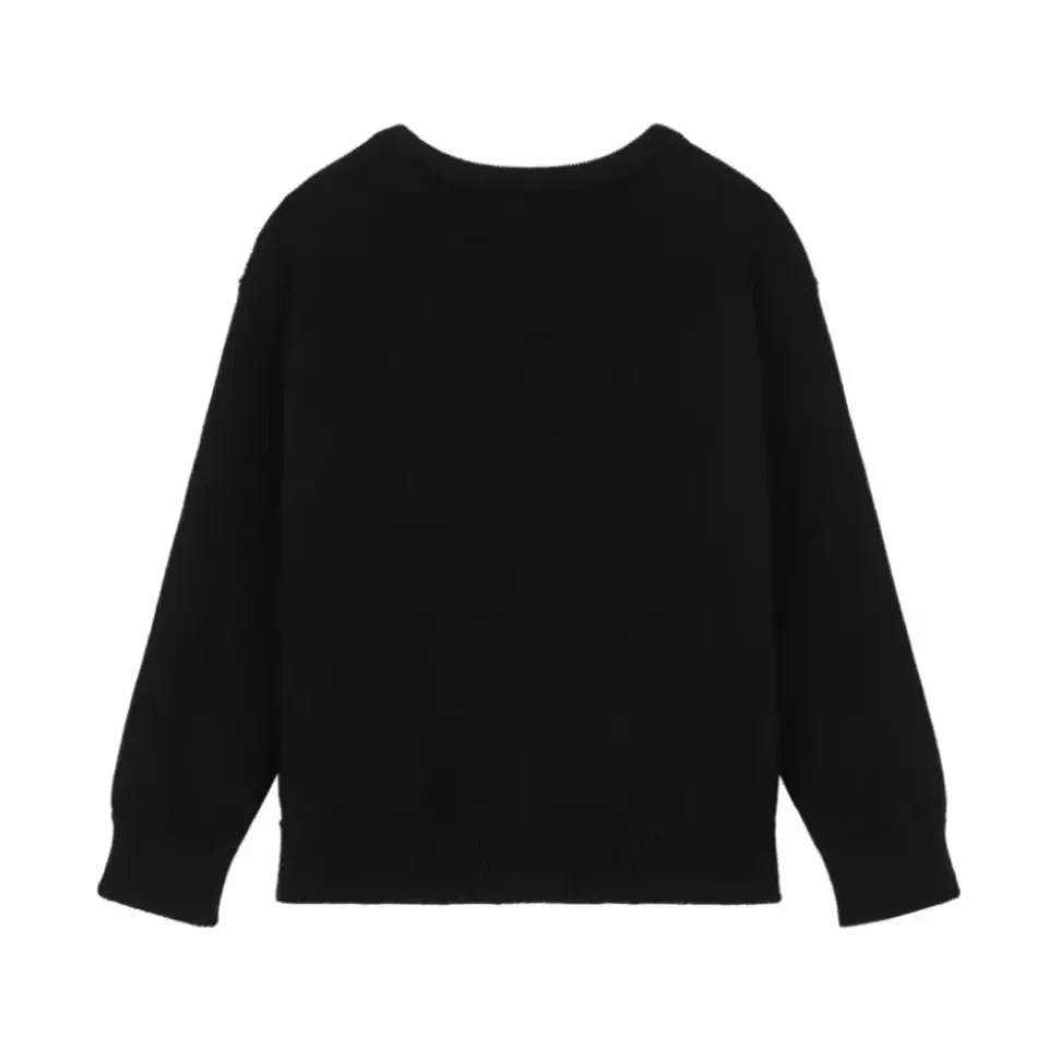 Dziecięcy Sweter z Okrągłym Dekoltem w Kolorze Czarnym