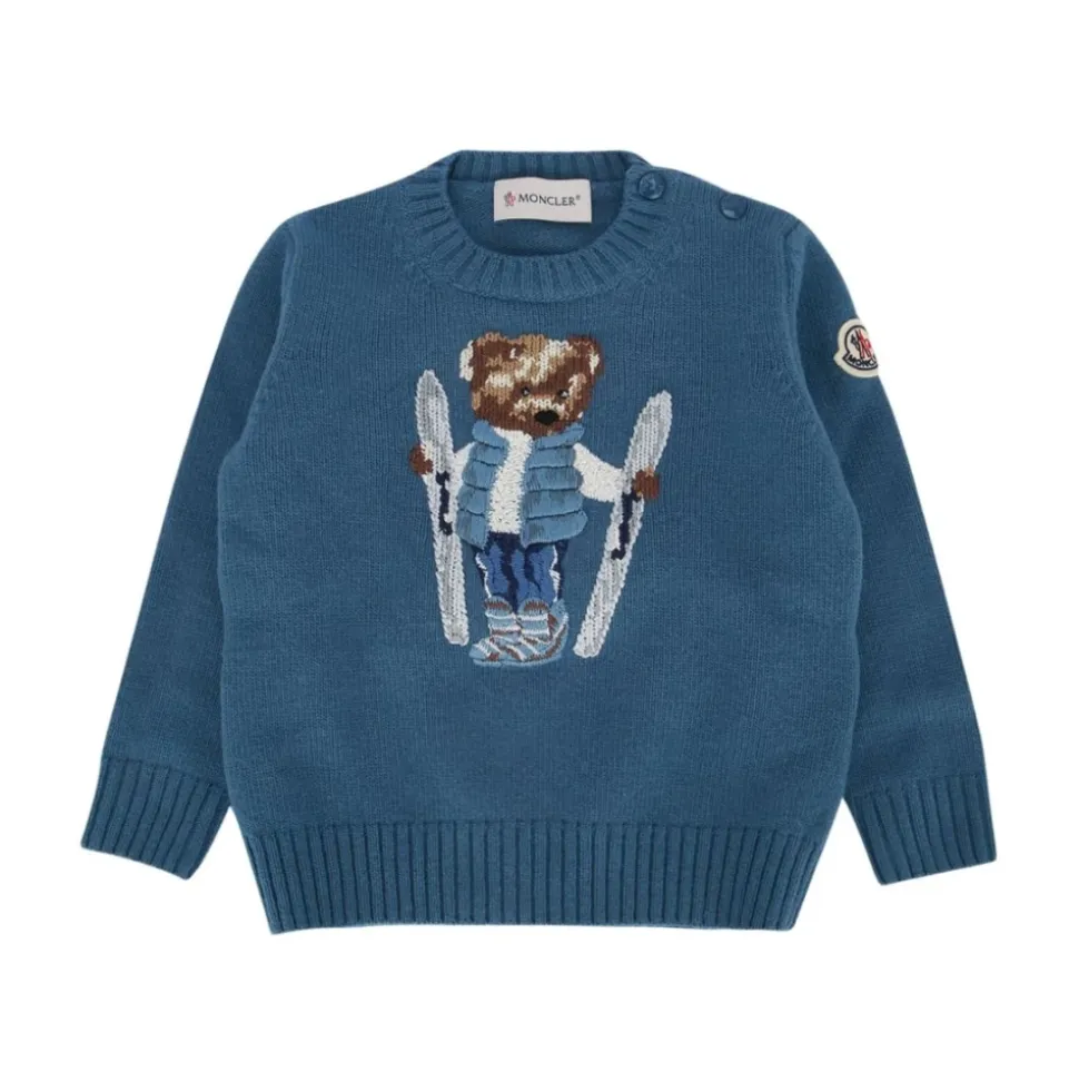 Embroidered Teddy Bear Wool Sweater