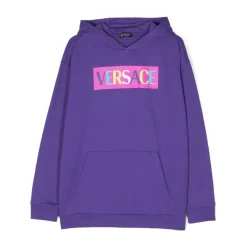 Fioletowa bawełniana bluza z kapturem VERSACE dla dziewczynki