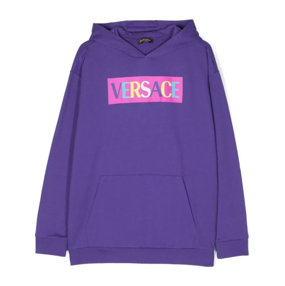 Fioletowa bawełniana bluza z kapturem VERSACE dla dziewczynki