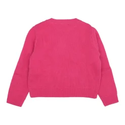 Fioletowy Sweter z Merynosa z Plecionym Przodem