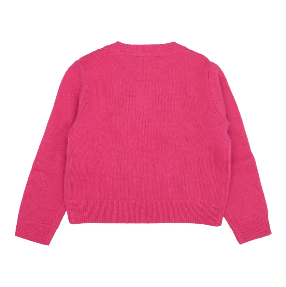 Fioletowy Sweter z Merynosa z Plecionym Przodem