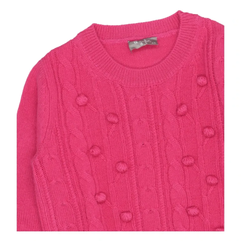 Fioletowy Sweter z Merynosa z Plecionym Przodem
