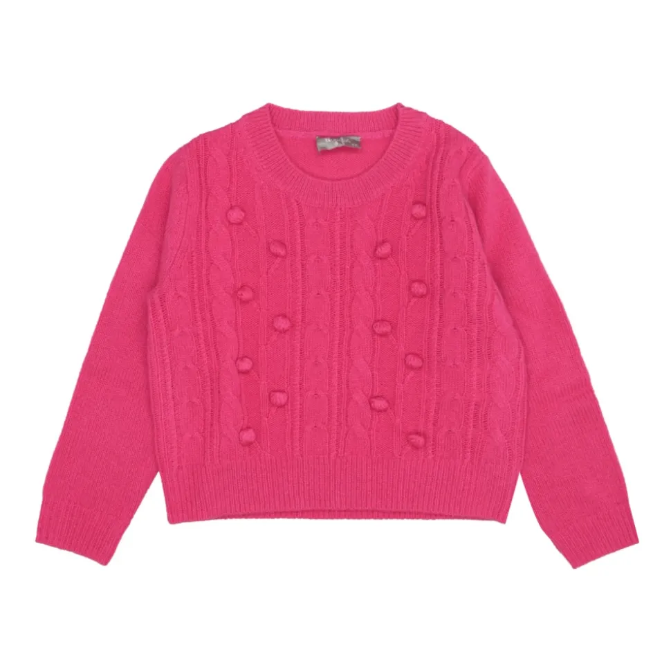 Fioletowy Sweter z Merynosa z Plecionym Przodem
