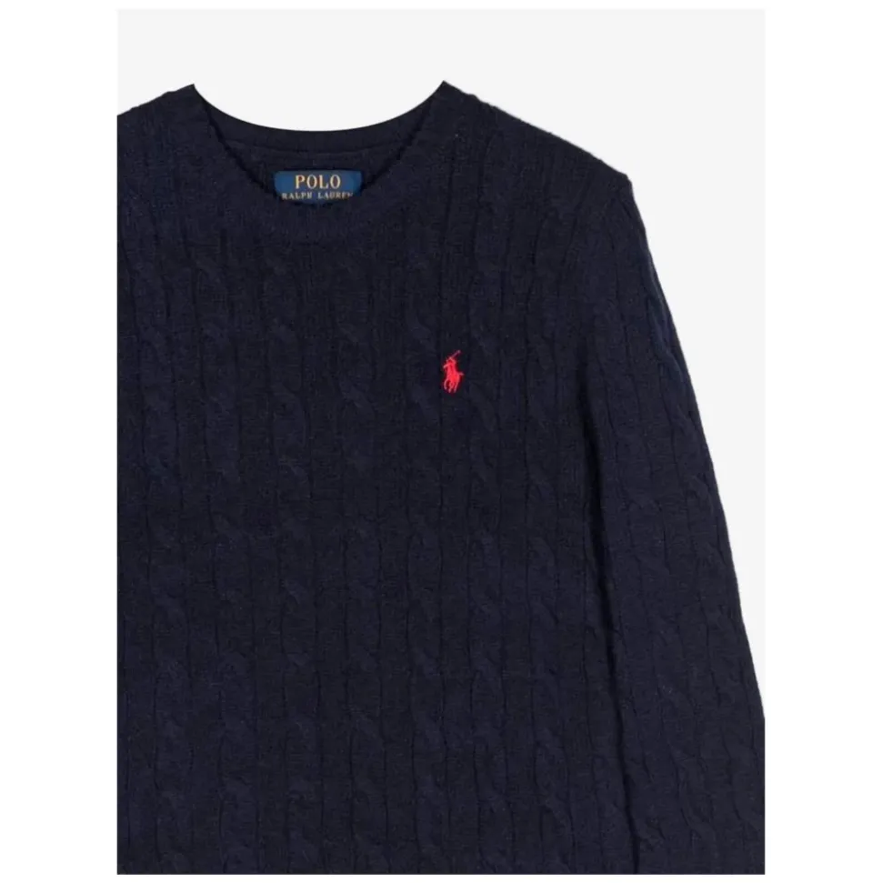 Granatowy Sweter z Golfem