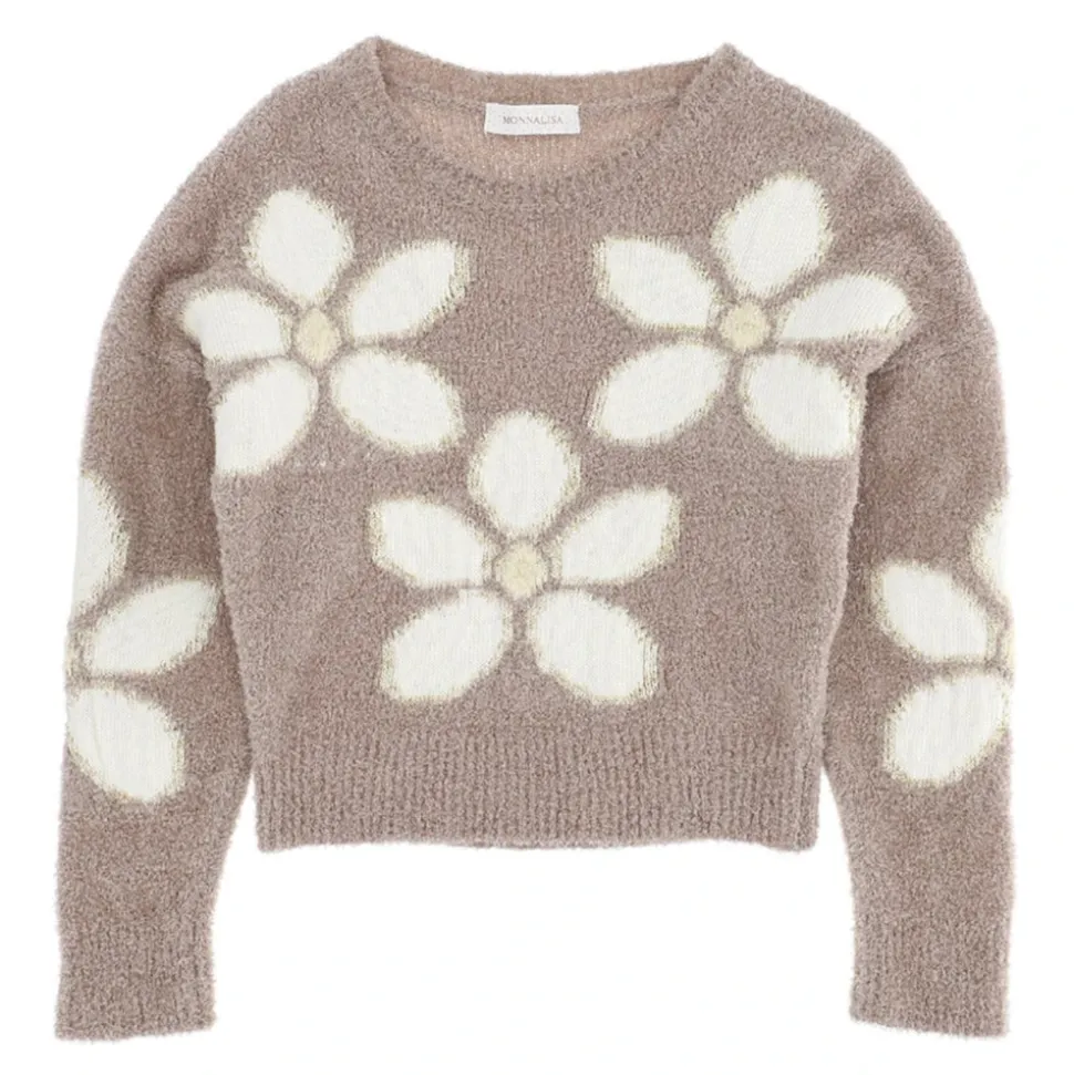Intarsia Flower Pullover