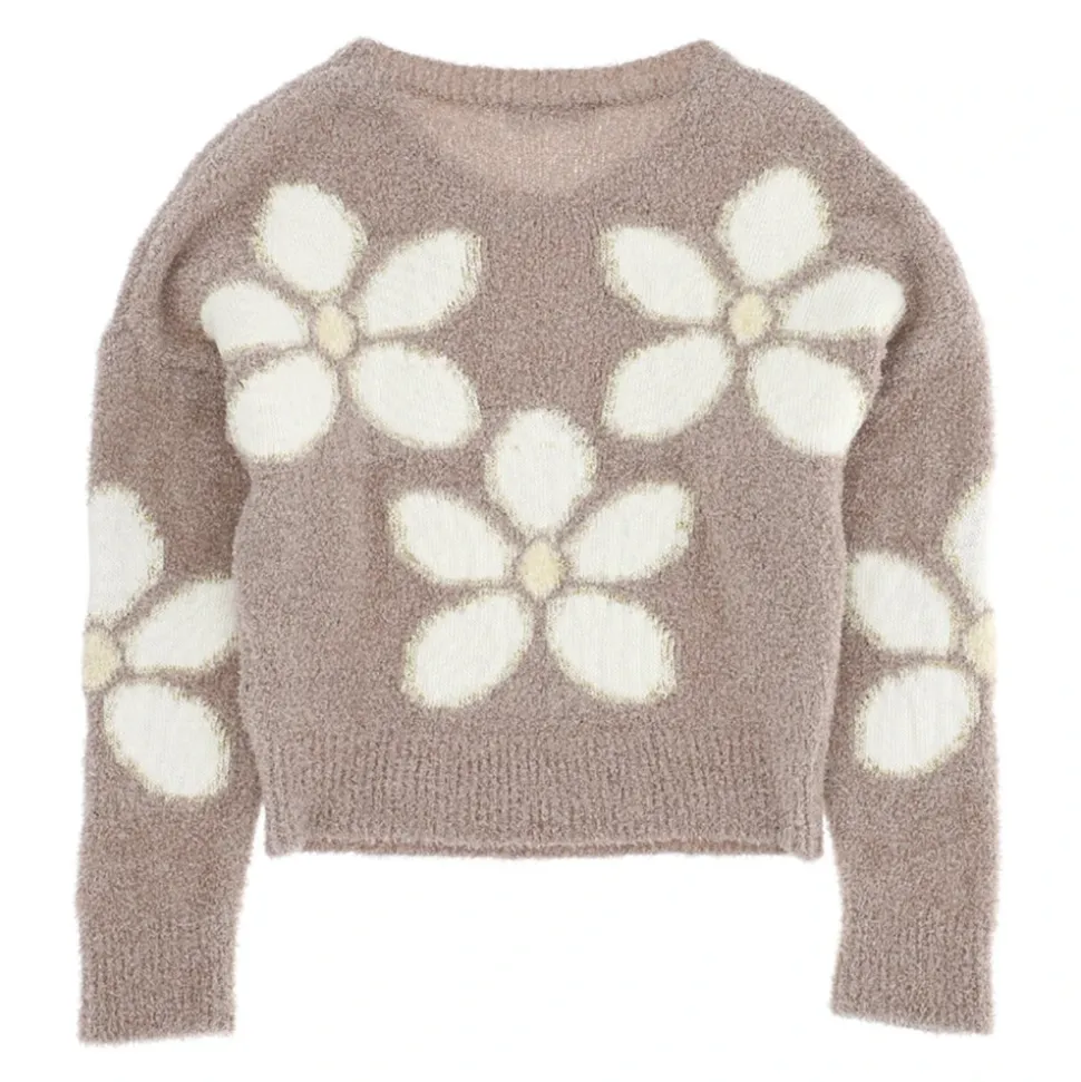 Intarsia Flower Pullover