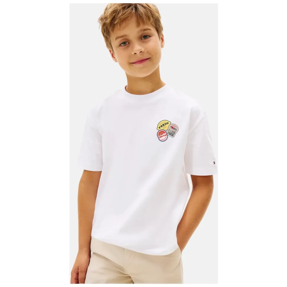 Koszulka T-Shirt z Graficznym Nadrukiem Naklejek