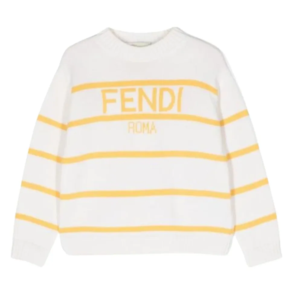Kremowy sweter w paski z logo