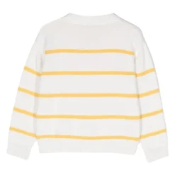 Kremowy sweter w paski z logo