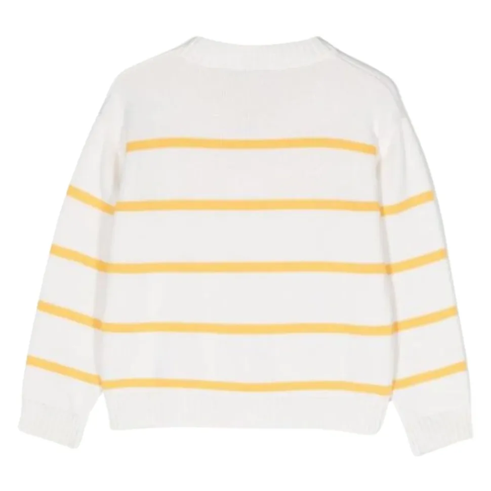Kremowy sweter w paski z logo
