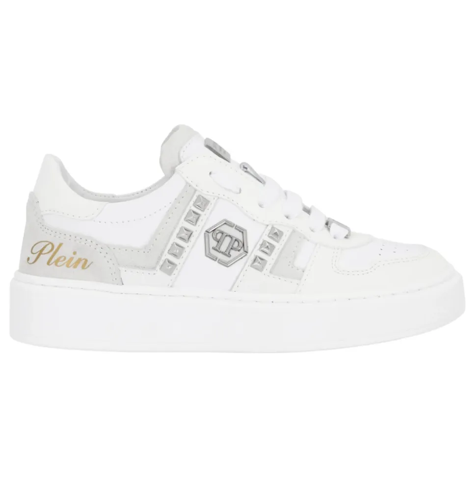 Mix Materials Low-Top Sneakers z Ćwiekami