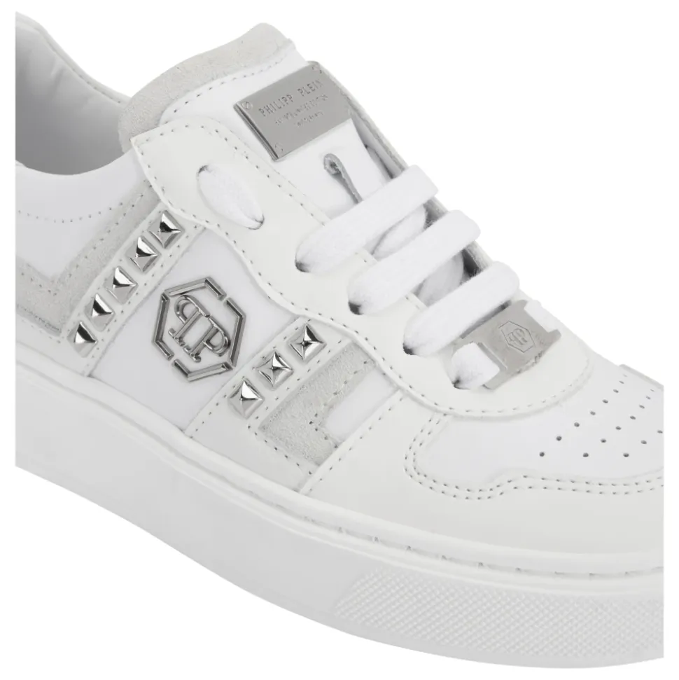 Mix Materials Low-Top Sneakers z Ćwiekami