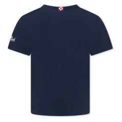 Niebieski T-shirt z nadrukiem złotej rybki