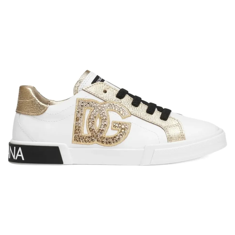 Niski Biało-Złoty Sneaker