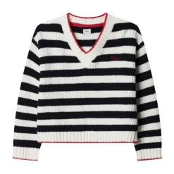 Pasiasty sweter z dekoltem w serek