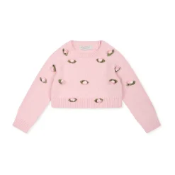 Różowy Sweter z Bawełny z Różami