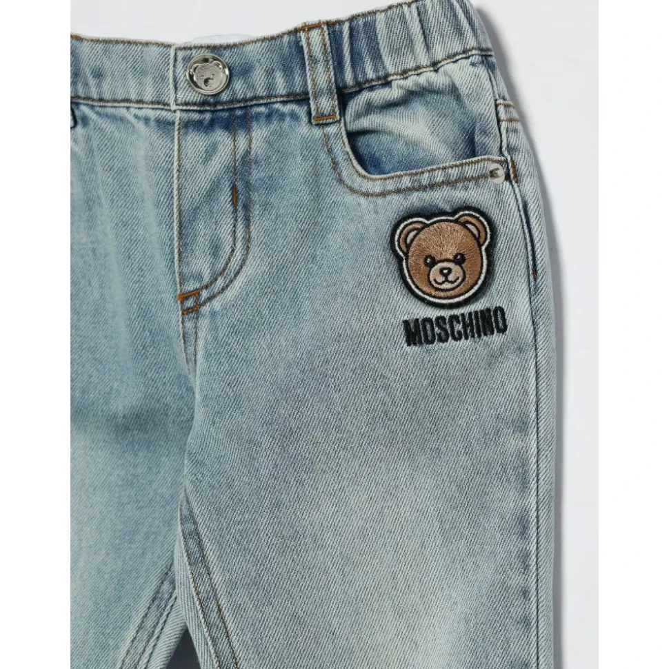 Spodnie dżinsowe z elastycznego denimu z naszywką Teddy