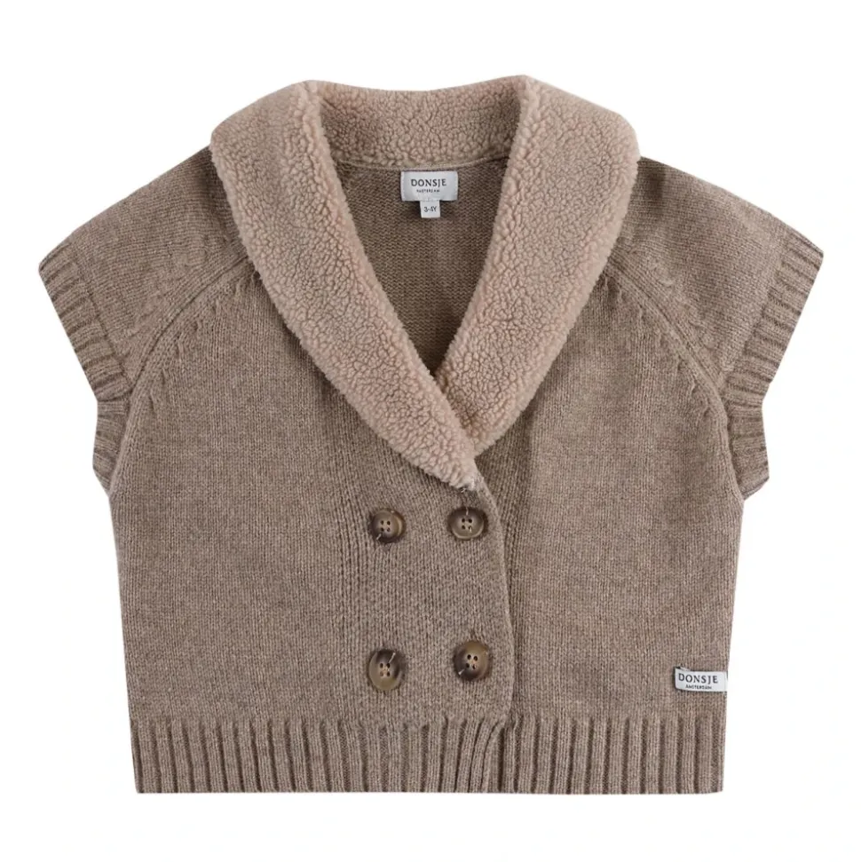Sweter bez rękawów z wełny merynosa w kolorze brązowym