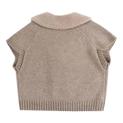 Sweter bez rękawów z wełny merynosa w kolorze brązowym