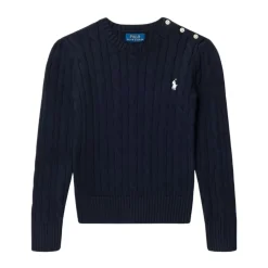 Sweter z Dzianiny Kablowej z Ozdobnymi Guzikami