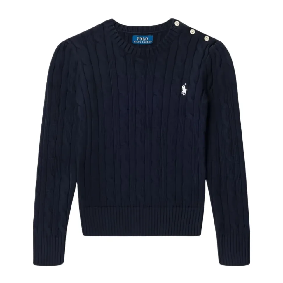 Sweter z Dzianiny Kablowej z Ozdobnymi Guzikami