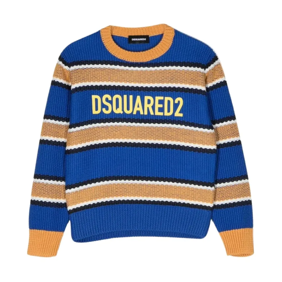 Sweter z okrągłym dekoltem z wzorem na całej powierzchni i logo