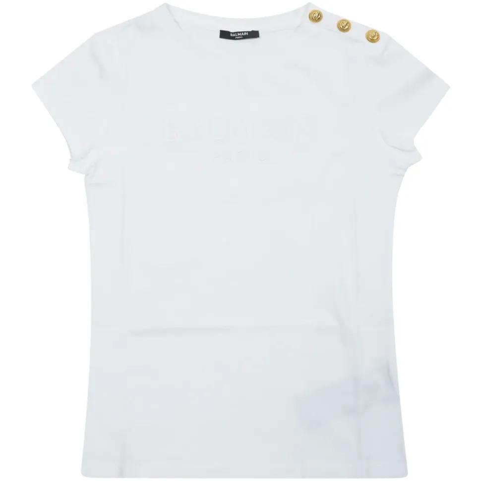 T Shirt Logo Ricamato Bottoni Oro