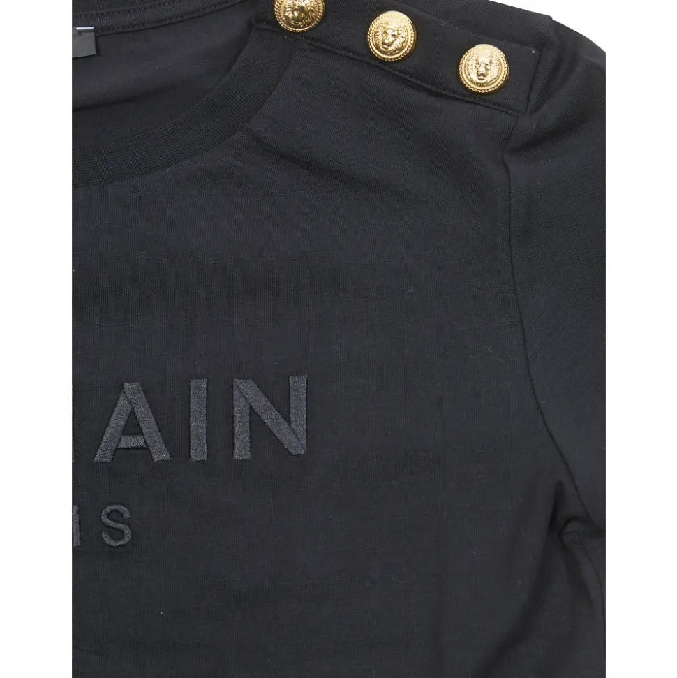 T Shirt Logo Ricamato Bottoni Oro