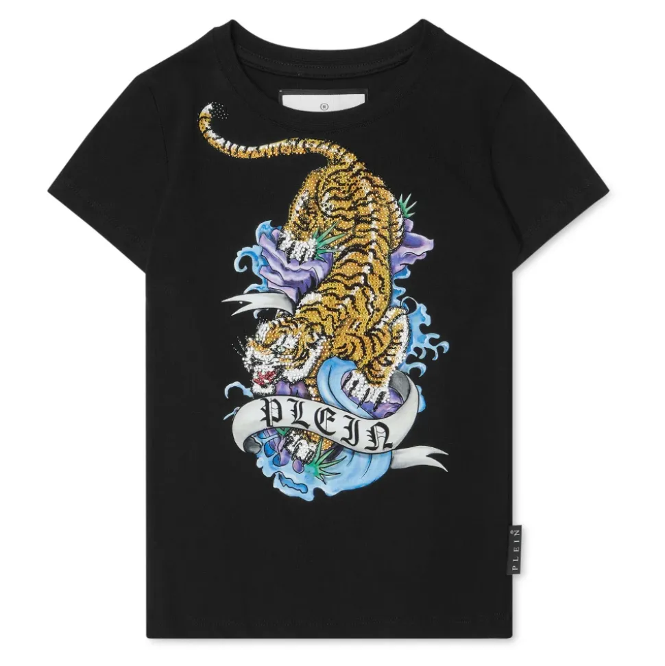 T-Shirt Okrągły Dekolt z Kryształami Tattoo