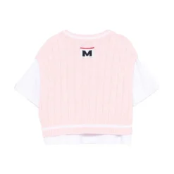 T-shirt z dzianinową kamizelką w warkocze i dekoltem w serek