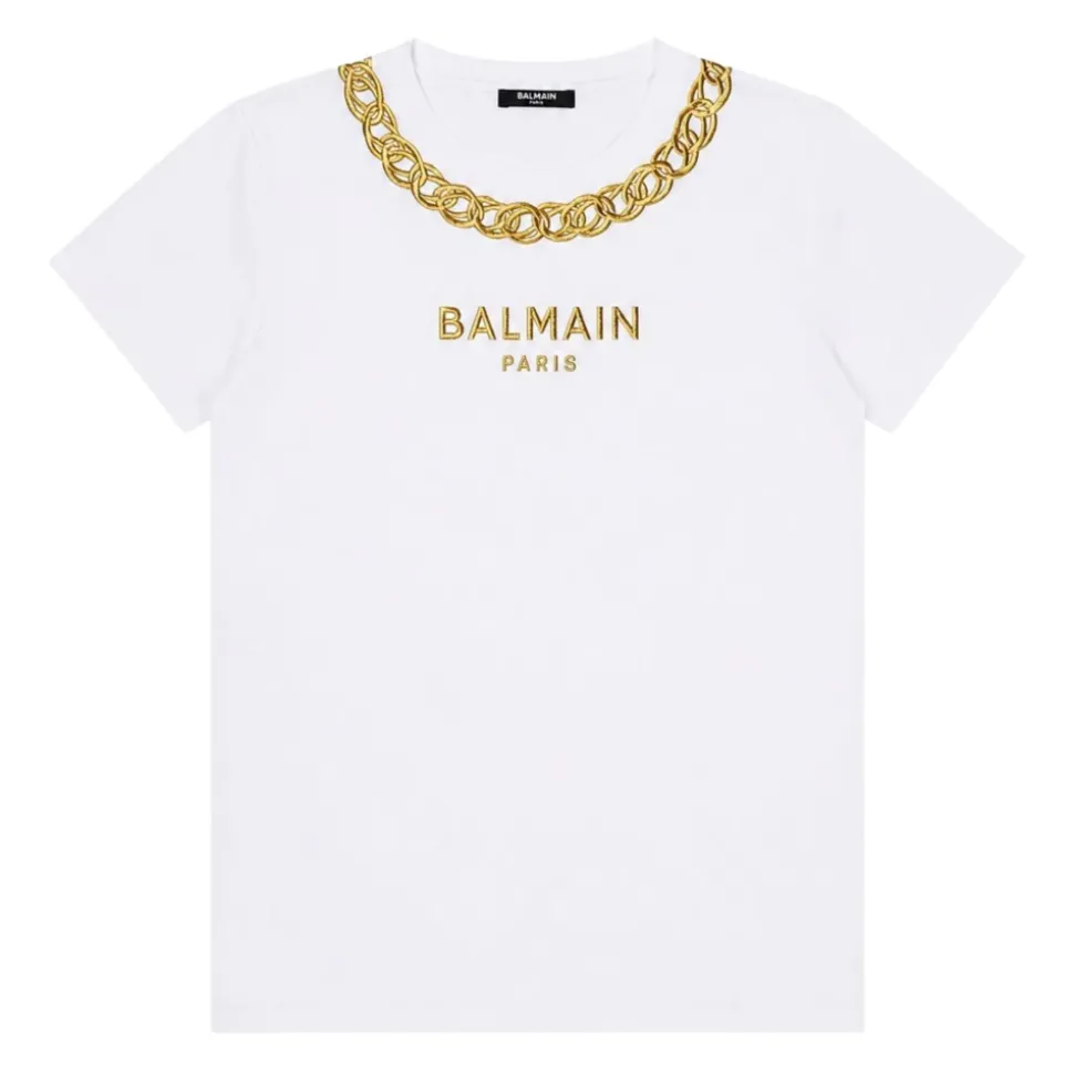 T-Shirt z Logo Ozdobiony Łańcuchem