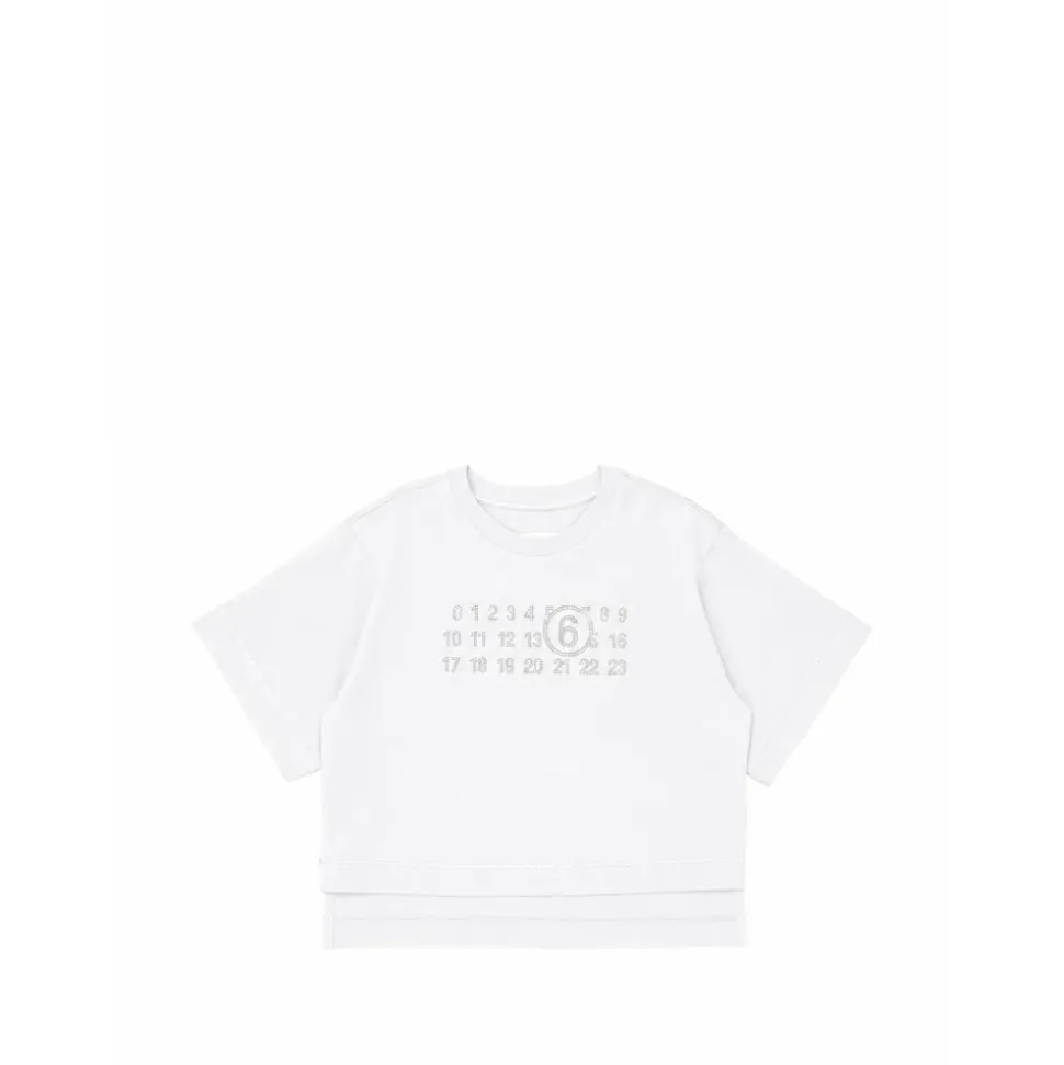 T-shirt z logo z dżetów i asymetrycznym dołem