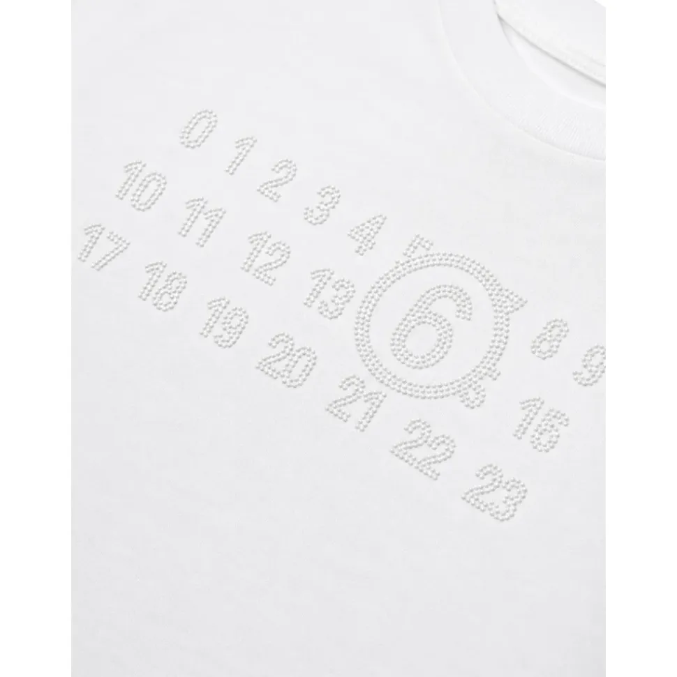 T-shirt z logo z dżetów i asymetrycznym dołem