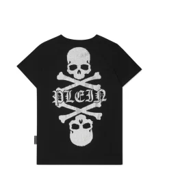 T-shirt z Okrągłym Dekoltem SS z Kryształami Czaszka i Kości